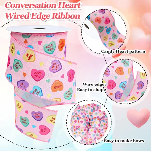 Miniatura 3 de JarThenaAMCS Cinta con Borde de Alambre para el Día de San Valentín Cinta de Corazón de Conversación Cinta con Alambre de Corazón de Dulce Cinta