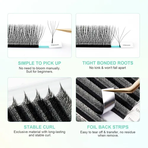 Miniatura 4 de NAGARAKU 5D en forma de W Extensión de pestañas, suministros de pestañas naturales, volumen suave, 0.07mm, rizado D, 8-15mm, mezcla, abanicos 0.07-D