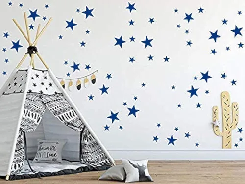 Miniatura 18 de Calcomanías de estrella azul bebé para niños y niñas, calcomanías de pared para habitación de niños (azul claro, estrella mixta, 112 unidades)