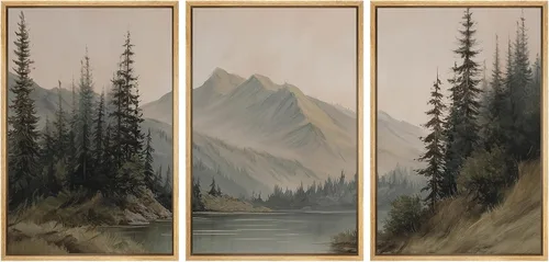 Miniatura 133 de SIGNWIN Lienzo enmarcado para pared, juego de arte tranquilo con reflejo de lago, acuarela, montaña y agua, ilustraciones modernas, arte abstracto