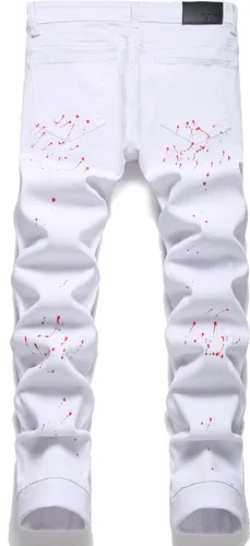 Miniatura 2 de OIIIO - Jeans elásticos rasgados de ajuste regular para hombre