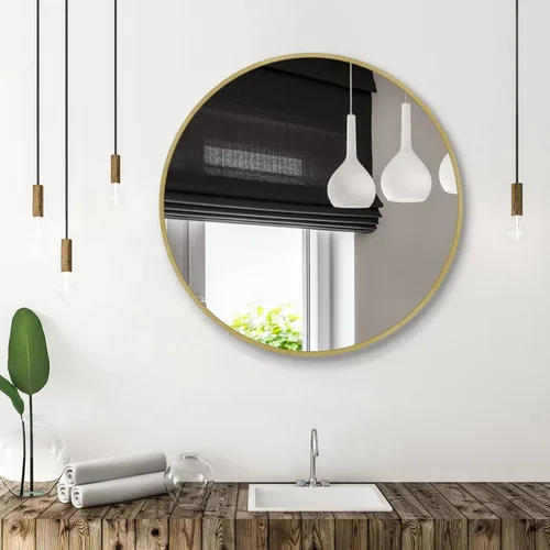 Miniatura 5 de Espejo redondo de vidrio templado dorado de 24 pulgadas, espejo de baño, espejo de tocador con marco de metal, espejo de pared circular para baño