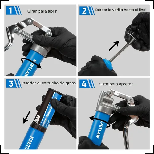 Miniatura 7 de KRETLAW Mini pistola de grasa (3000PSI) con doble cartucho de grasa de 3 oz y manguera flexible de 12 pulgadas, acoplador reforzado