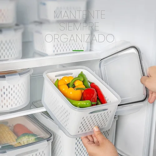 Miniatura 6 de Freshmage Contenedores de almacenamiento de frutas para refrigerador con colador extraíble, recipiente hermético para almacenamiento de alimentos