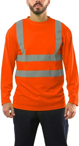 Kolossus Camisas de trabajo para hombre - Manga larga de alta visibilidad - Ropa de construcción - Reflectante - Bolsillos delanteros - ANSI Clase 2