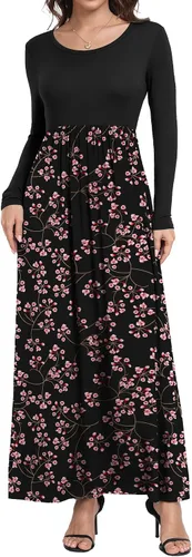 Miniatura 2 de HAOMEILI - Vestido largo de manga cortalarga, holgado, liso, informal y con bolsillos para mujer