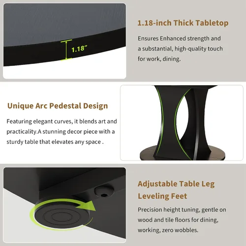 Miniatura 8 de iPormis Mesa de comedor extensible de 43 a 59 pulgadas, mesa de cocina redonda con pedestal de arcos modernos, mesa de comedor ovalada con hojas