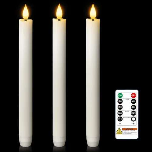 Miniatura 15 de Homemory 3 velas cónicas cerosas sin llama con control remoto, candelabros LED sin llama, velas altas clásicas, velas cónicas parpadeantes que