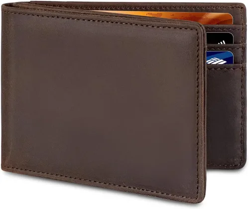 Miniatura 31 de Billetera AirTag para hombre, de piel auténtica plegable con bloqueo Rfid AirTag con ranuras para efectivo y ventana de identificación, compatible