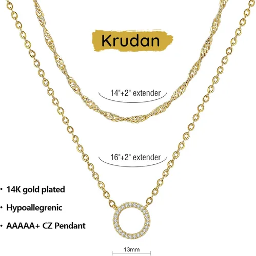 Miniatura 5 de Krudan Delicados collares de oro para mujer, circonita cúbica chapada en oro de 14 quilates, collares en capas, lindo collar de gota en Y