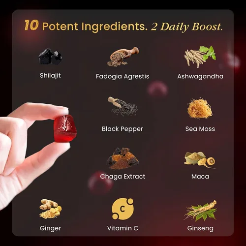 Miniatura 4 de Gomitas Shilajit doradas de 60 unidades para hombres y mujeres – 3000 mg 10 en 1 mezcla del Himalaya con ácido fúlvico, más de 85 minerales traza