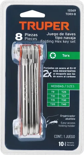 Miniatura 4 de TRUPER TORX-8 - Juego de llaves Torx plegables 8 en 1, caja de metal