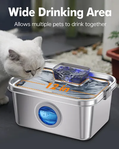 Miniatura 6 de Fuente de agua para perros de 2 galones, fuente de agua de acero inoxidable para perros grandes, múltiples gatos, fuente de agua para mascotas