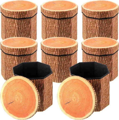 Miniatura 8 de Amylove Paquete de 3 taburetes de almacenamiento de tocones de árbol, taburete otomano de 12 x 12 pulgadas, bonita caja de juguetes plegable