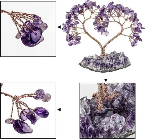 Miniatura 4 de SUNYIK Árbol de cristal curativo hecho a mano con base de amatista natural, árbol de dinero Fengshui de corazón de amor para decoración de oficina