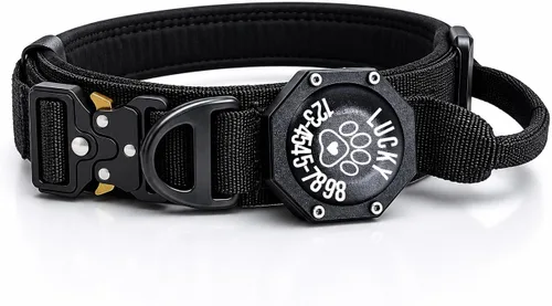Collar táctico personalizado para perro AirTag, 100 % impermeable, ajustable, de nailon para entrenamiento militar, con asa de control y hebilla de