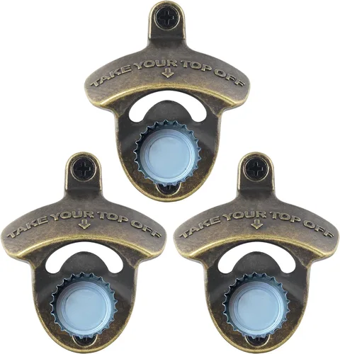 Miniatura 8 de Abridor de botellas magnético de montaje en pared, abrebotellas de bronce antiguo, abridor superior de botella de acero inoxidable