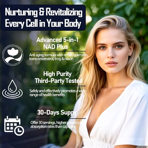 Miniatura 4 de Suplementos NAD para mujeres y hombres, liposomal NAD nicotinamida ribósido resveratrol 900 mg con vitamina B3 quercetina TMG, resveratrol líquido