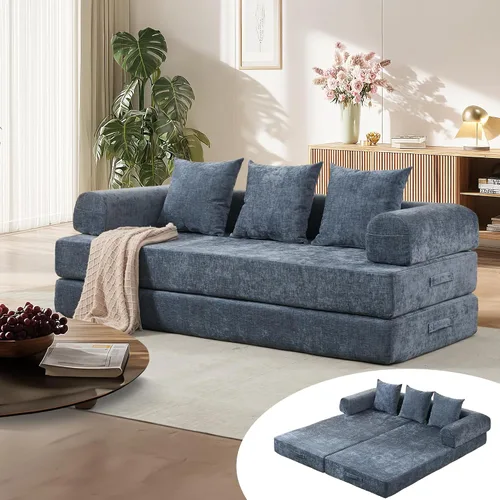 Miniatura 8 de Sofá cama convertible, cómodo colchón plegable, sofá cama modular plegable seccional, sofá plegable con 3 almohadas y reposabrazos, sofás para sala