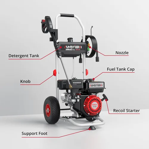Miniatura 6 de Lavadora a presión de gas 3800 PSI 2.5 GPM, motor OHV de 212cc, lavadora de alta resistencia con 5 boquillas y ruedas de 10 pulgadas, portátil