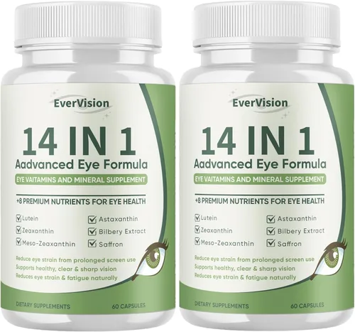 Evervision 14 en 1 Fórmula Avanzada para los Ojos, Vitamina Ocular y Suplemento Mineral con Zinc, Luteína, Zeaxantina y Extracto de Arándano,