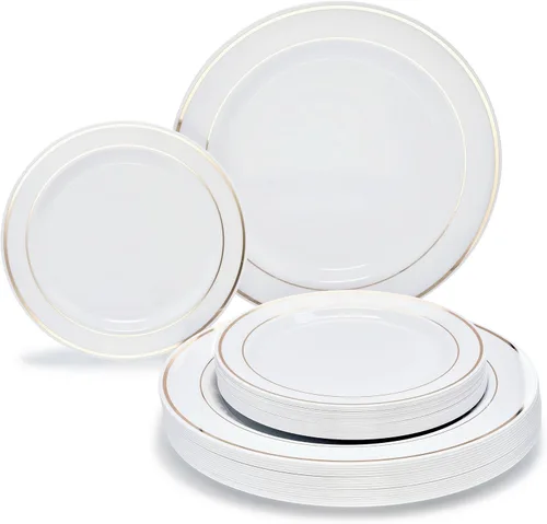 Miniatura 15 de OCCASIONS 50-150-200 Piezas plateadas (25 personas) 26 cm, 19 cm + cubiertos. A1. Blanco y plateado