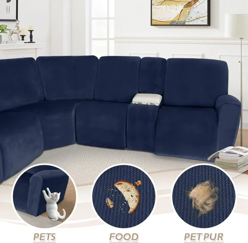 Miniatura 623 de Arfntevss Fundas de sofá seccional reclinable de terciopelo, Funda de sofá seccional de esquina para sofá reclinable, Funda elástica suave