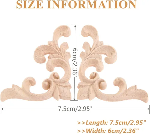 Miniatura 2 de MUXSAM Apliques decorativos de madera, 2 pares de flores talladas de madera sin pintar para armarios, cofres, espejos, cajas, puertas, paredes
