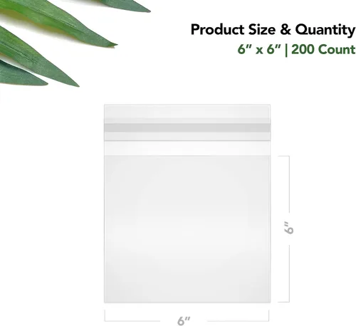 Miniatura 2 de Seal Fresh Bolsas de celofán de 6 x 6 pulgadas, paquete de 200 bolsas transparentes autoadhesivas resellables para galletas, dulces, pasteles
