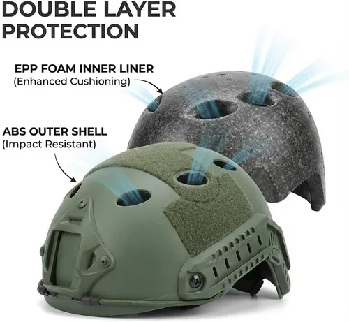 Miniatura 2 de Casco táctico PJ para Airsoft y Paintball con soporte para gafas de visión nocturna (NVG) y carril lateral Verde militar