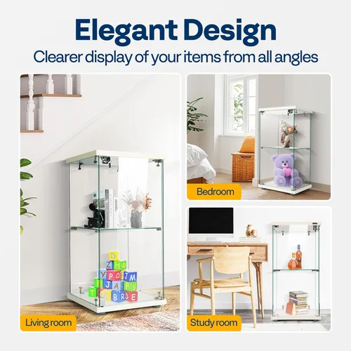 Miniatura 6 de VIVOHOME Gabinete de exhibición de vidrio de 2 capas con cerradura, 15.7" x 15.7" x 31.9" (ancho x profundidad x altura), vidrio templado, base