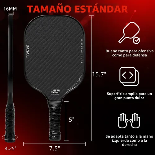 Miniatura 6 de BAGAIL Palas de pickleball aprobadas por USAPA, juego de pickleball de superficie de fibra de vidrio, raquetas ligeras con 4 bolas, 1 bolsa, Negro