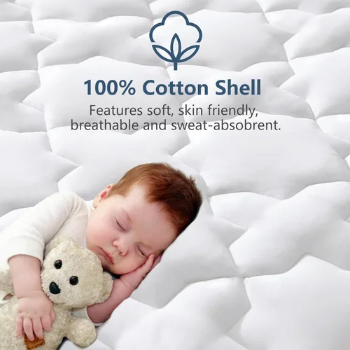 Miniatura 4 de CozyLux Cubrecolchón tamaño individual, acolchado de algodón refrescante de 450 GSM, bolsillo extra profundo para 8-21 pulgadas, certificado