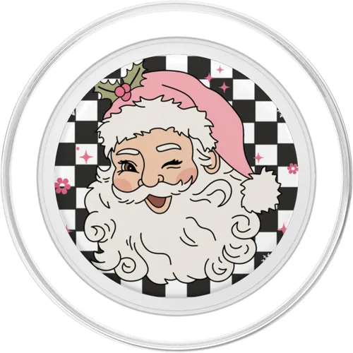 Miniatura 2 de PopSockets MagSafe PopGrip para iPhone con diseño de nieve floral rosa a cuadros de Papá Noel retro de Navidad