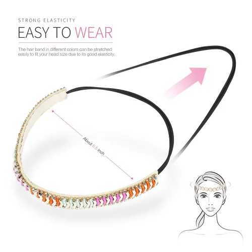 Miniatura 2 de Teenitor 6CS - Diademas elásticas para mujer, con cuentas de diamantes de imitación, diademas de joyería vintage para niñas, accesorios