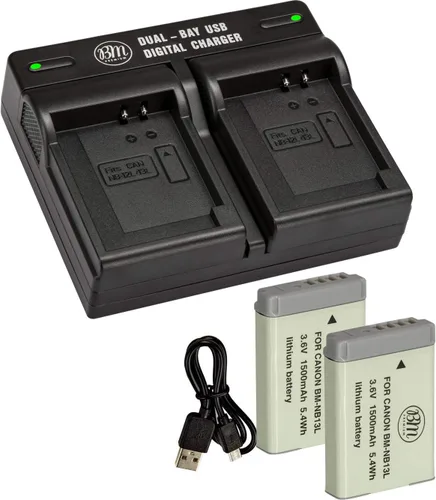 Miniatura 2 de BM - Paquete de 2 baterías NB-13L y cargador de batería dual para Canon PowerShot SX740 HS, G1 X Mark III, G5 X, G5 X Mark II, G7 X Mark II, G7 X