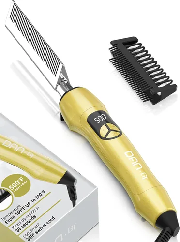 Peine eléctrico de titanio para pelucas y cabello de mujeres negras, peine alisador antiquemaduras con 18 ajustes de calor de 180 °F a 500 °F para