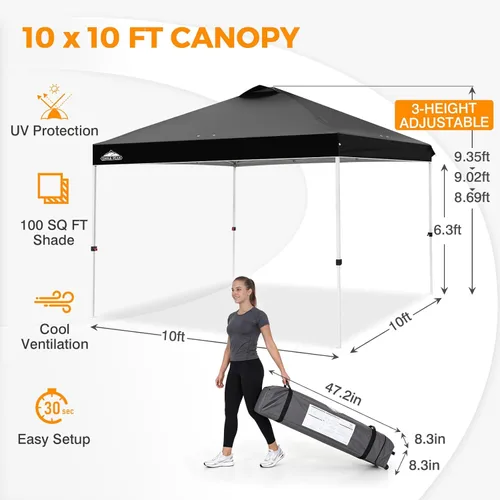 Miniatura 188 de EAGLE PEAK Tienda de campaña desplegable con bolsa de transporte con ruedas, 8 estacas, 4 cuerdas, 4 bolsas de peso, toldo de tienda de campaña