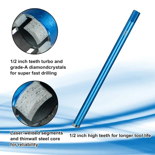 Miniatura 3 de SALI Brocas de núcleo de diamante para uso en húmedo de 1"/25mm de diámetro, broca de núcleo de concreto de 15"/380mm de profundidad de perforación