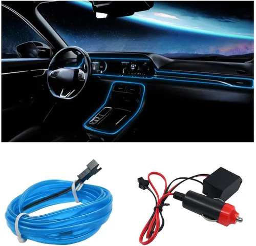 Miniatura 7 de Tira de luces LED para el interior del automóvil, 16 pies de luz de neón con borde de costura para encendedor de cigarrillos automáticos, kits