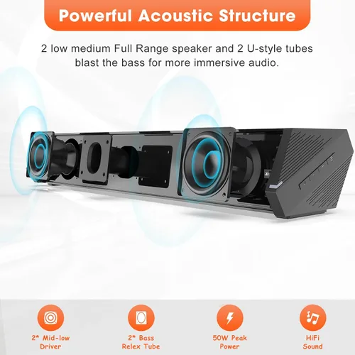 Miniatura 2 de Barras de Sonido Bestisan para TV, Barra de Sonido Pequeña de 16'/50W para TV, Barra de Sonido con Profundidades de Sonido Mejoradas/DSP/Bass+/3EQ