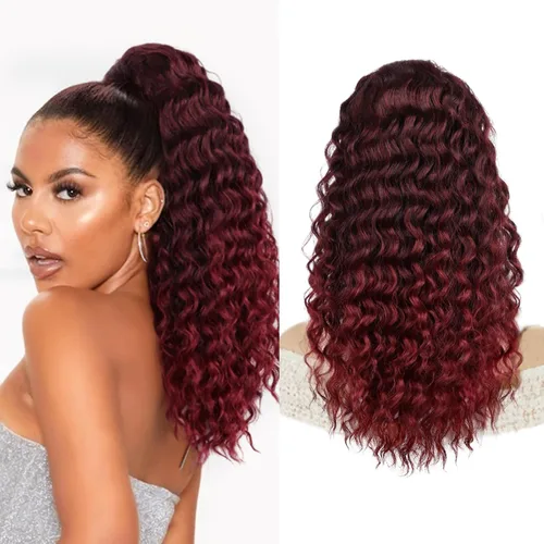 Miniatura 20 de AISI BEAUTY Extensión de cola de caballo rizada, 16 pulgadas, color marrón y negro, extensión de cola de caballo para mujeres negras, extensiones