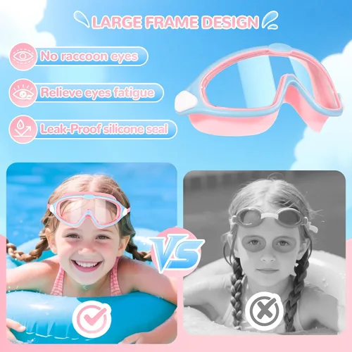 Miniatura 5 de Supertrip Gafas de natación para niños, paquete de 2 gafas de natación con protección UV antivaho para niños de 6 a 14 años