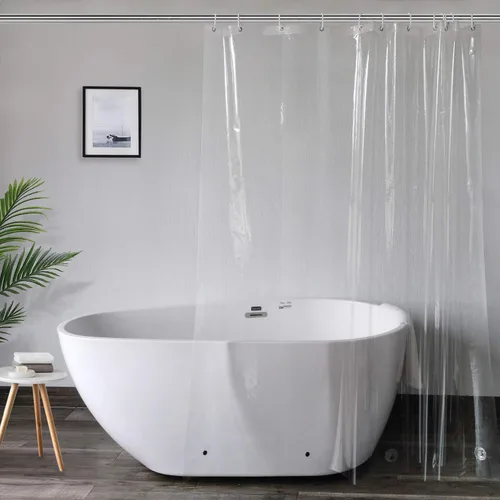 AooHome Cortina de ducha corta transparente de 72 pulgadas de ancho x 60 pulgadas de alto, cortina de división de plástico PEVA con ganchos, ojales