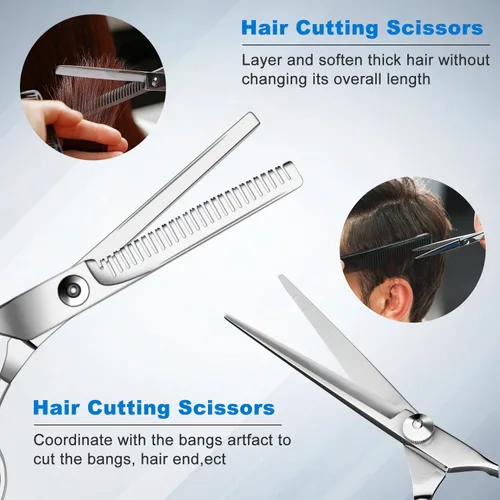 Miniatura 4 de Sirabe Juego de 11 piezas de tijeras de corte y adelgazamiento de cabello, kit profesional de tijeras de corte de cabello Sapphire, tijeras de Azul