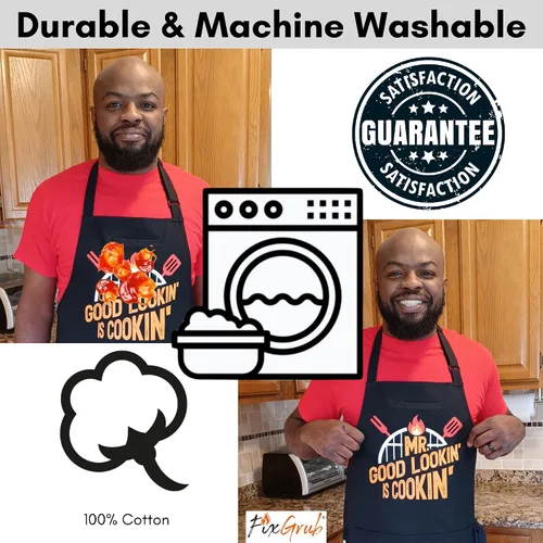 Miniatura 3 de Mr Good Lookin - Delantal de cocina, delantal de cocina para hombres, regalo ideal de Navidad o día del padre, juego de regalo o delantal solo