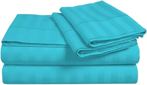 Miniatura 13 de Juego de sábanas y fundas de almohada de 6 piezas, 100% algodón, juego de sábanas de rayas de agua individual incluye 4 fundas de almohada, 1 sábana