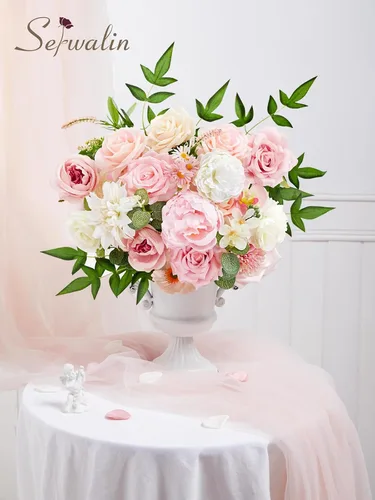 Miniatura 8 de Serwalin Flores Artificiales Peonías Rosas Flores Falsas de Boda Conjunto de Caja de Flores para Pastel para Ramos de Boda DIY Centros de Mesa