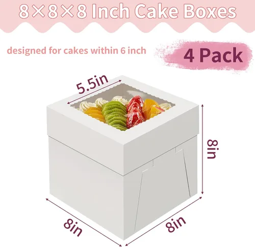 Miniatura 2 de WINKIO Paquete de 4 cajas para pasteles de 8 pulgadas, contenedor desechable de transporte de pasteles, cajas blancas de panadería con ventana