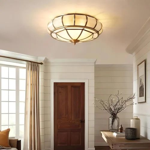 Miniatura 14 de LIGHTLAND Lámpara de Techo de Montaje al Ras de 13.8 Pulgadas, Lámpara de Techo de Latón de 3 Luces con Pantalla de Vidrio, Accesorios de Luz